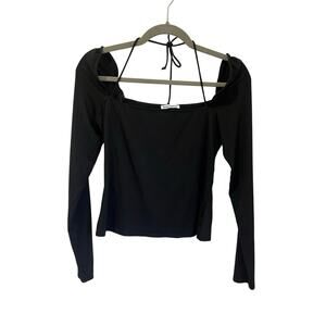 Reformation Black Long Sleeve Halter Neck Blouse Minimalist Chic Size Large